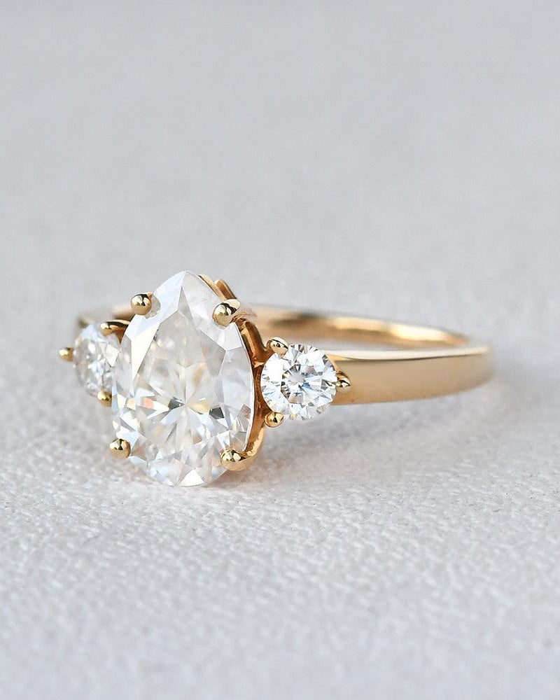 Pear Shaped Moissanite Three Stone Ring - Felicegals