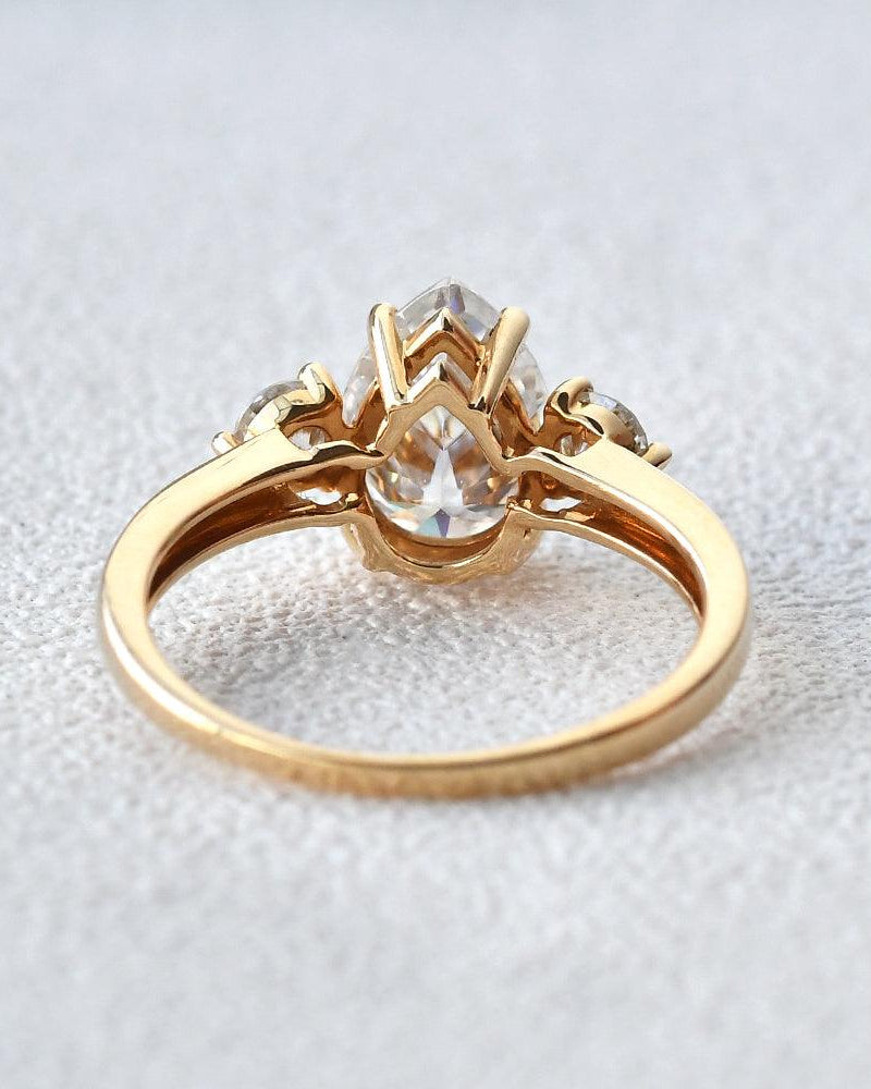 Pear Shaped Moissanite Three Stone Ring - Felicegals