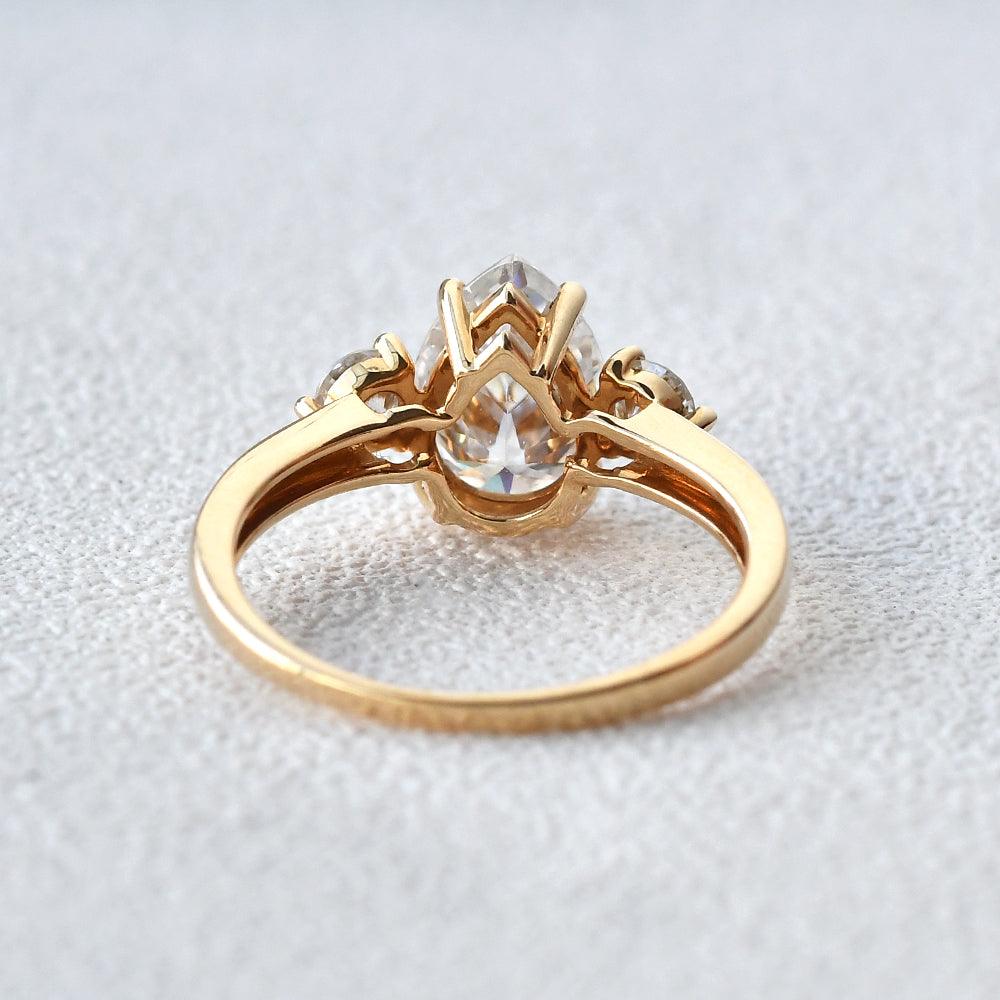 Pear Shaped Moissanite Three Stone Ring - Felicegals
