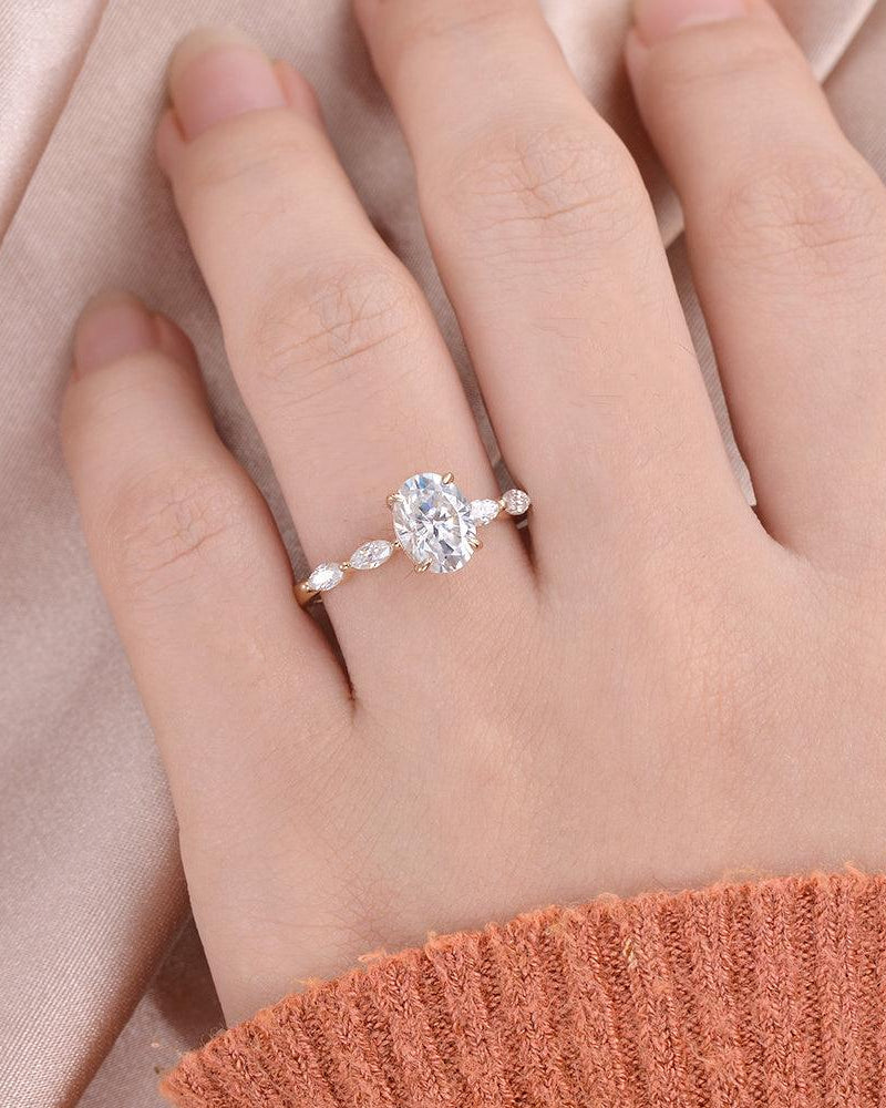 Oval Moissanite Solitaire 4 Prongs Ring - Felicegals