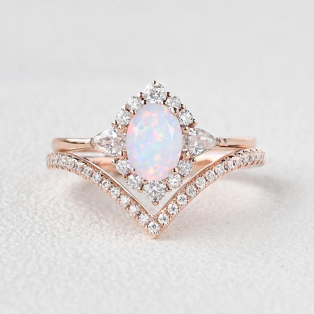 Custom ring for Jeremy / Lab Opal & natural diamond 14K Gold Ring Set 2pcs / 8 / Solid 14K white Gold - Felicegals 丨Wedding ring 丨Fashion ring 丨Diamond ring 丨Gemstone ring--Felicegals 丨Wedding ring 丨Fashion ring 丨Diamond ring 丨Gemstone ring