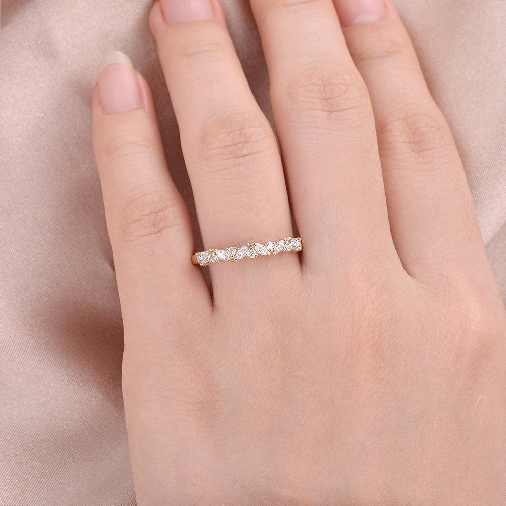 Moissanite Cluster Wedding Band Yellow Gold Ring - Felicegals