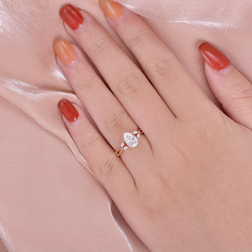 Pear Shaped Moissanite 6 Prongs Ring - Felicegals 丨Wedding ring 丨Fashion ring 丨Diamond ring 丨Gemstone ring--Felicegals
