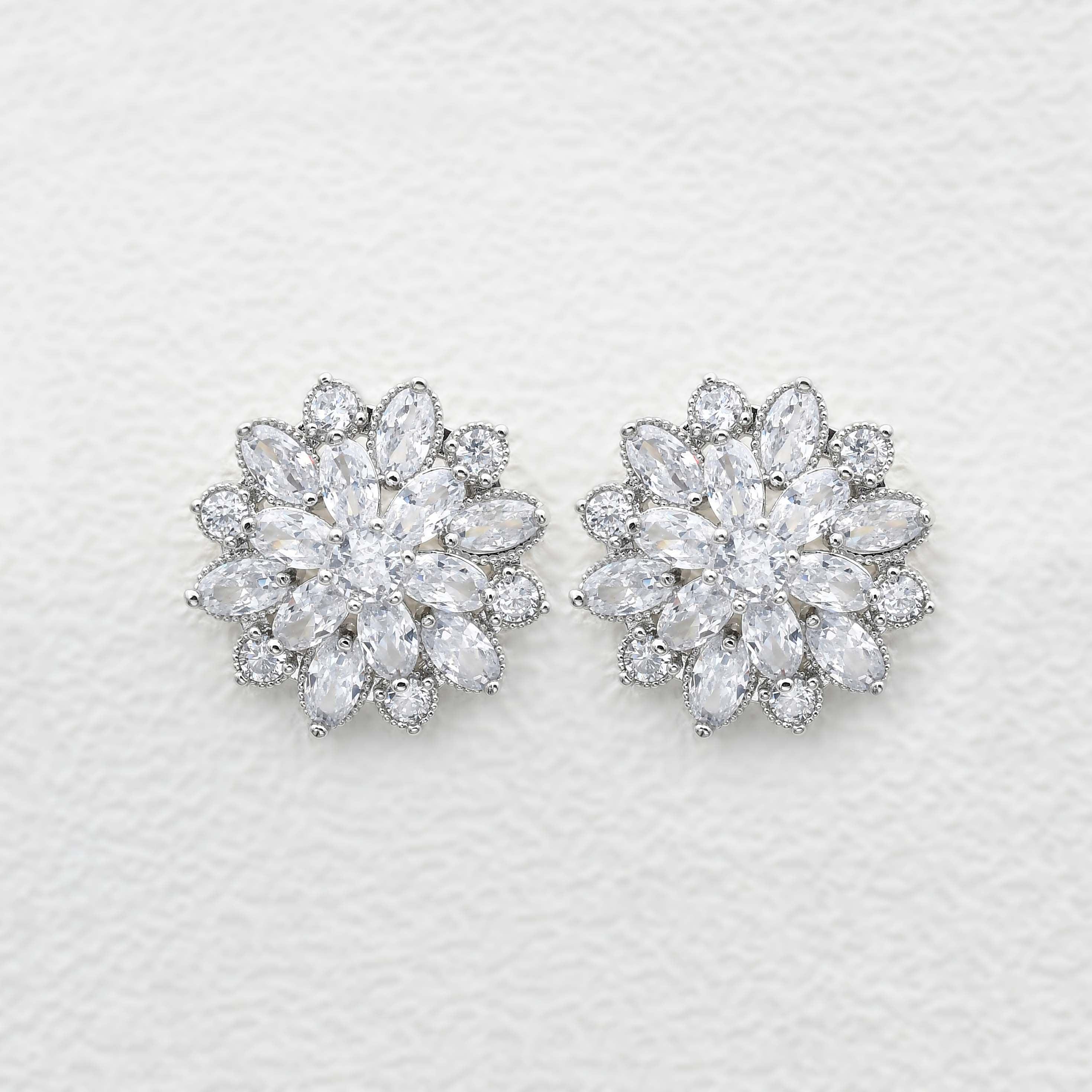 Stimulated Diamond Floral Inspired Earrings - Felicegals 丨Wedding ring 丨Fashion ring 丨Diamond ring 丨Gemstone ring