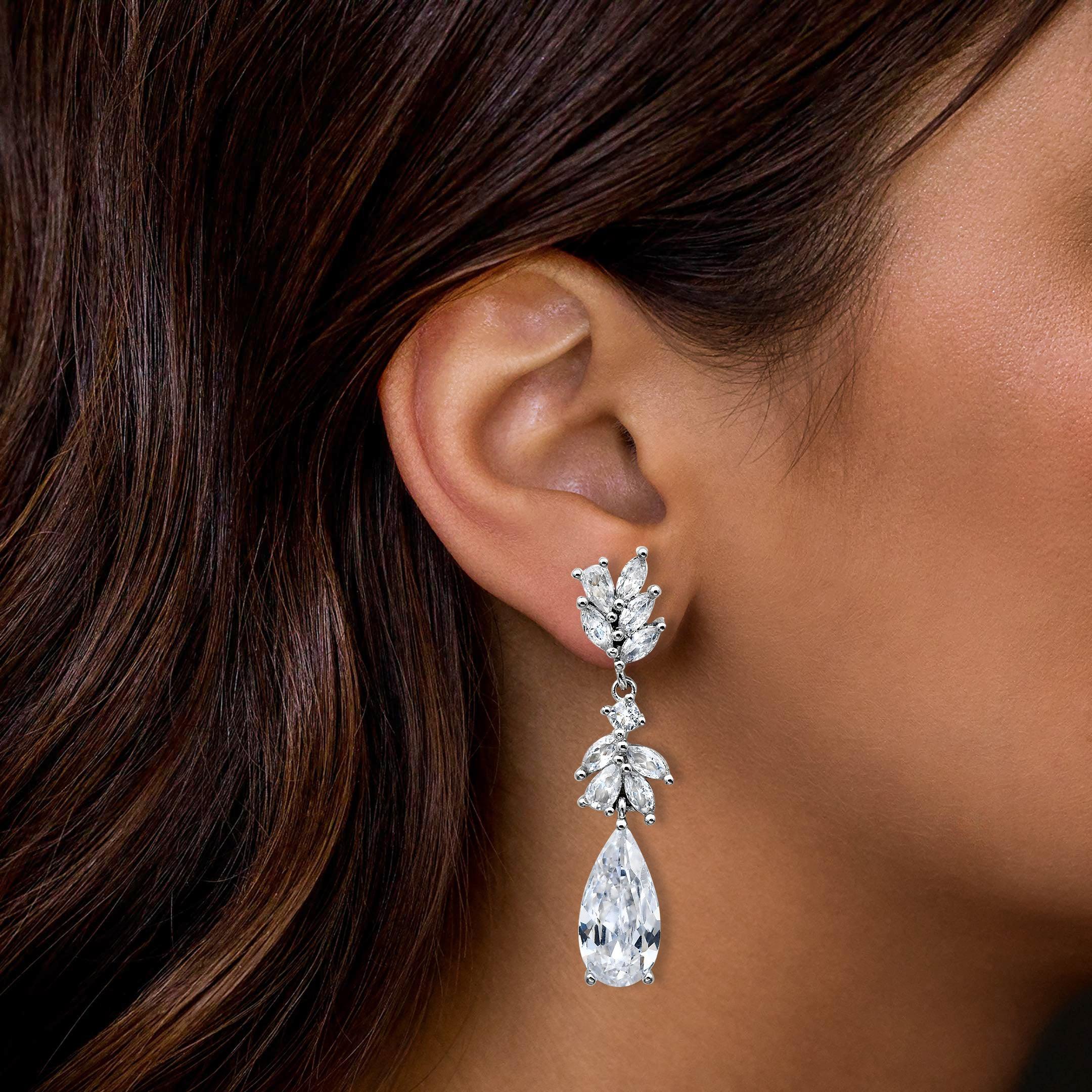 Felicegals Stimulated Diamond Floral Drop Earrings - Felicegals 丨Wedding ring 丨Fashion ring 丨Diamond ring 丨Gemstone ring-Earrings-Felicegals 丨Wedding ring 丨Fashion ring 丨Diamond ring 丨Gemstone ring