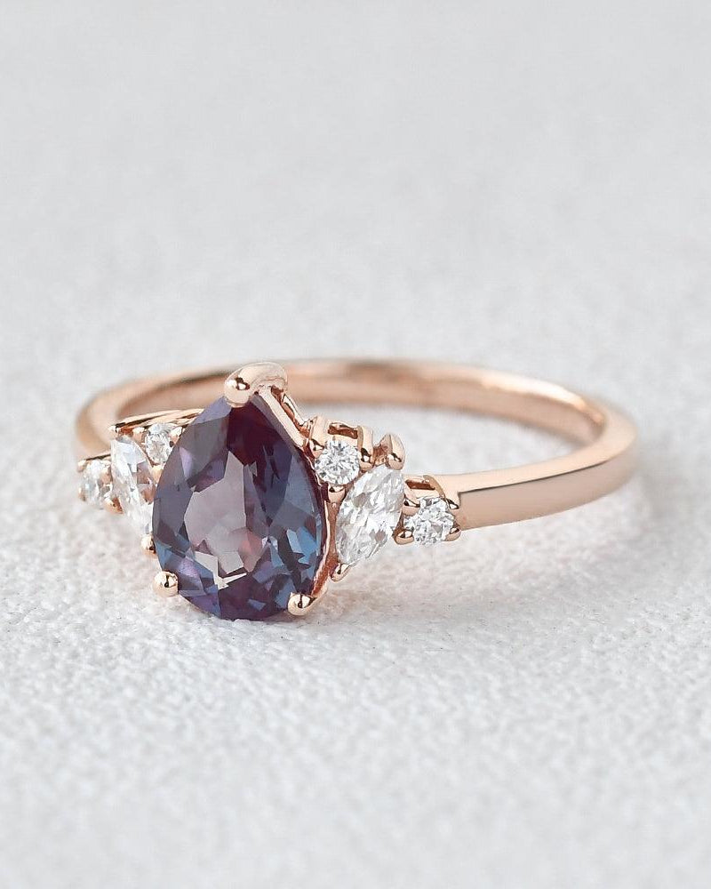 Pear Shaped Lab Alexandrite Rose Gold Ring - Felicegals