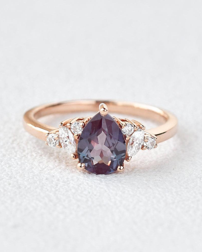 Pear Shaped Lab Alexandrite Rose Gold Ring - Felicegals