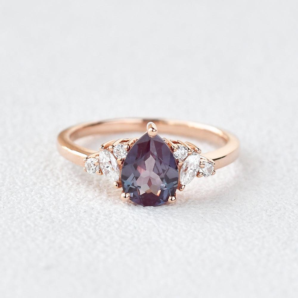 Pear Shaped Lab Alexandrite Rose Gold Ring - Felicegals