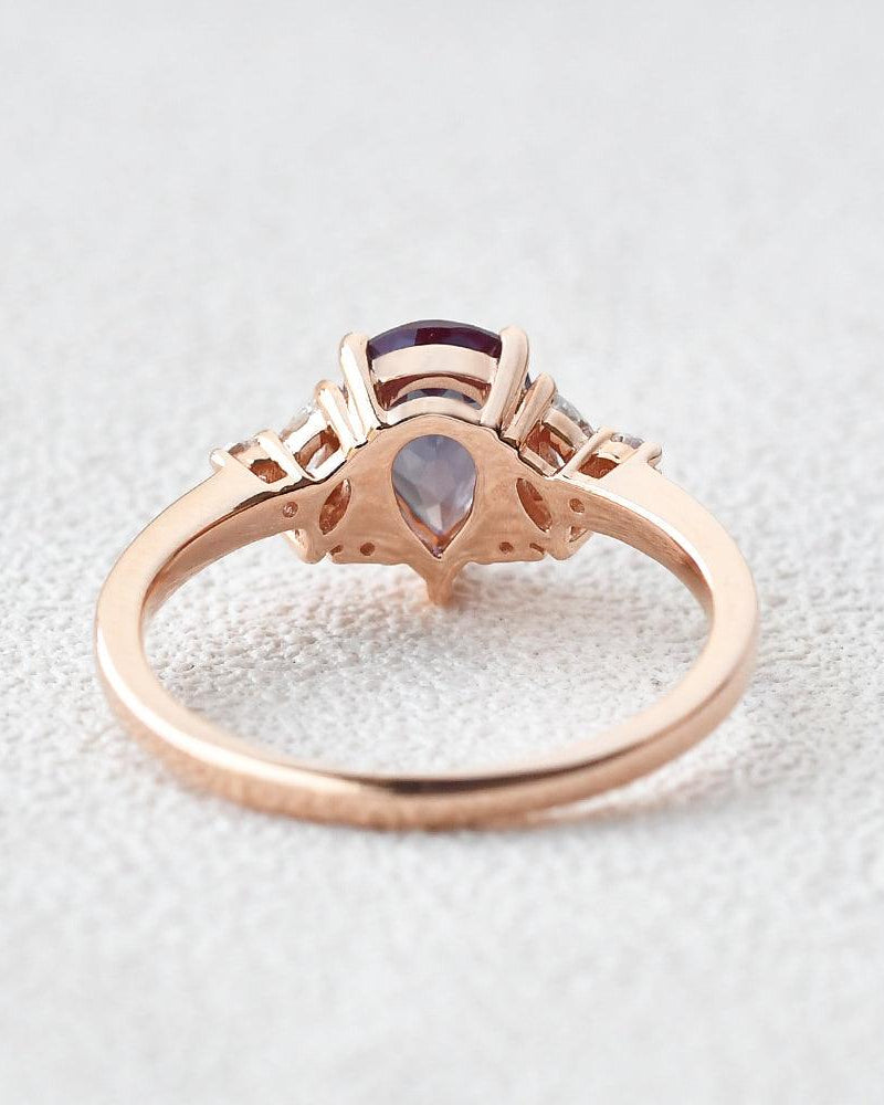 Pear Shaped Lab Alexandrite Rose Gold Ring - Felicegals