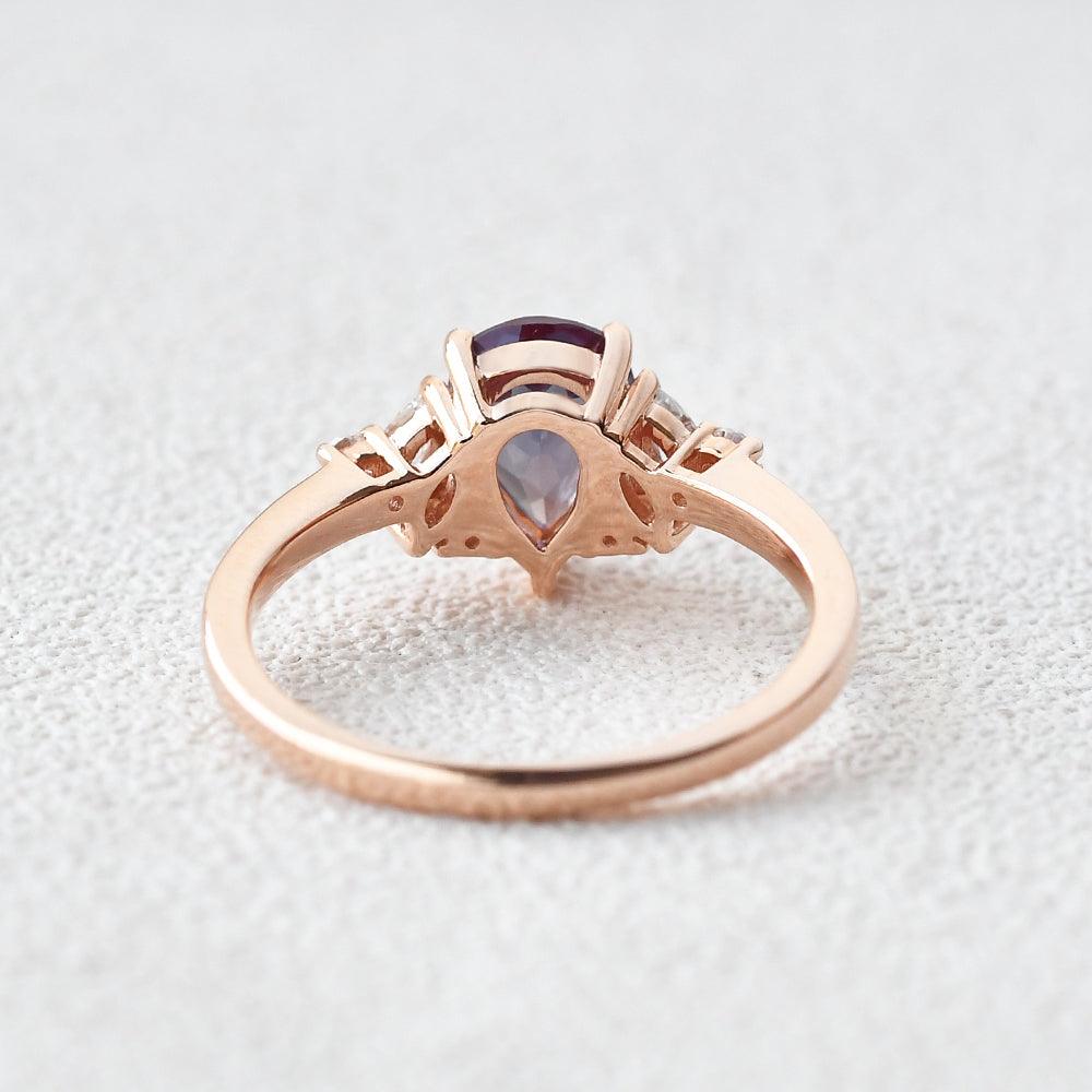 Pear Shaped Lab Alexandrite Rose Gold Ring - Felicegals