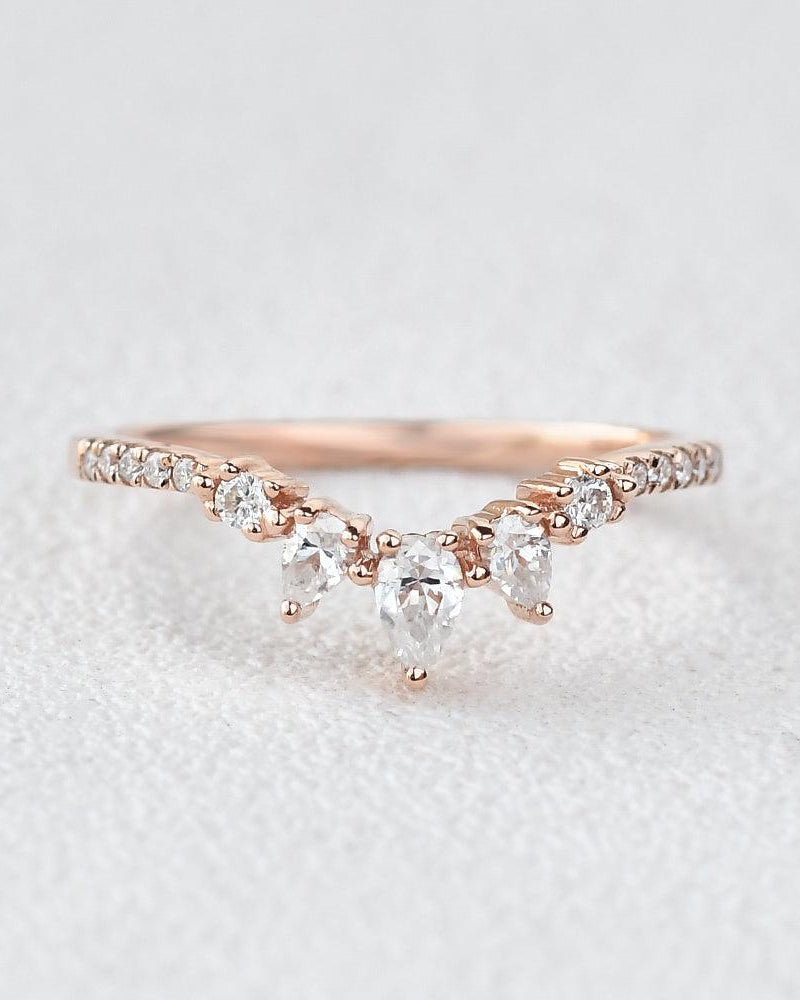 Pear Shaped Curved Moissanite Wedding Band - Felicegals