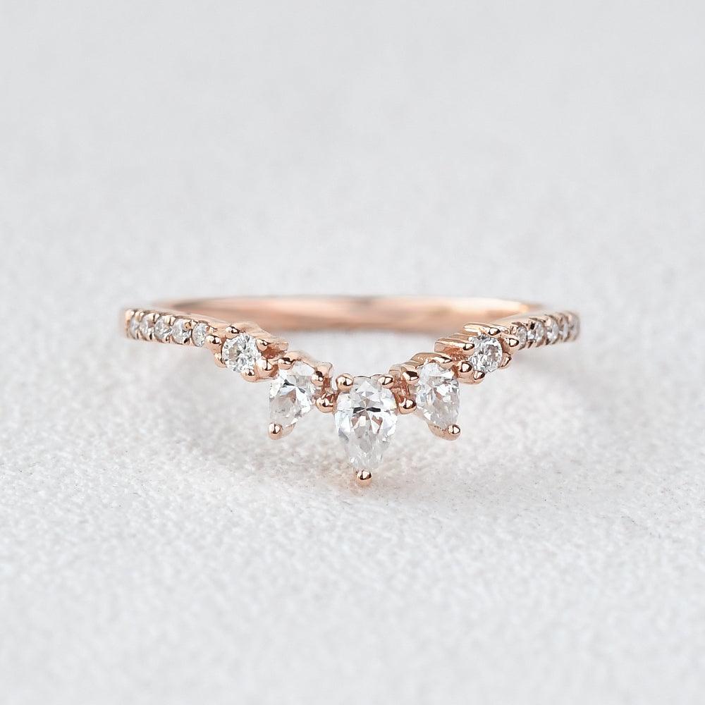 Pear Shaped Curved Moissanite Wedding Band - Felicegals
