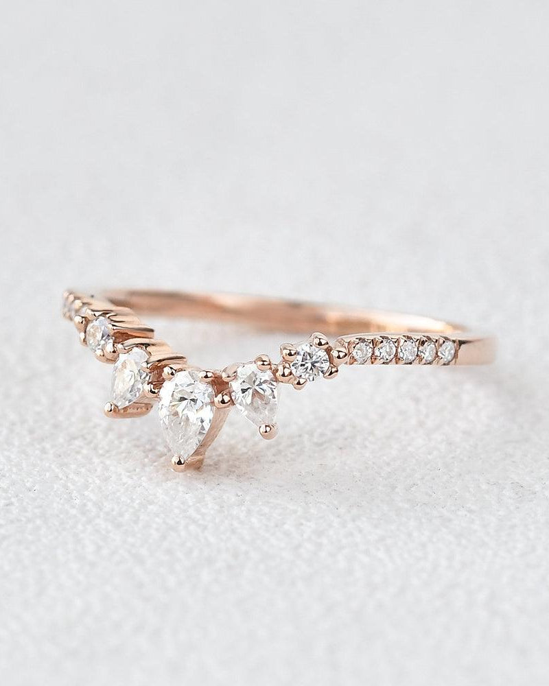 Pear Shaped Curved Moissanite Wedding Band - Felicegals