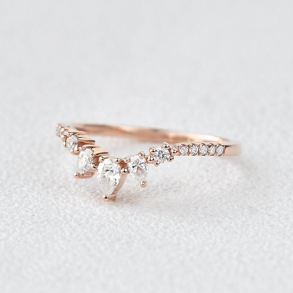 Pear Shaped Curved Moissanite Wedding Band - Felicegals