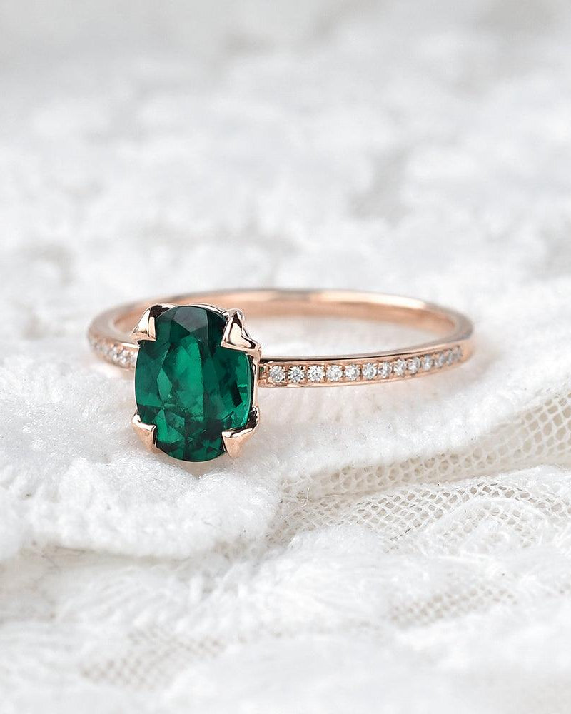 Oval Shaped Emerald Rose Gold Ring - Felicegals