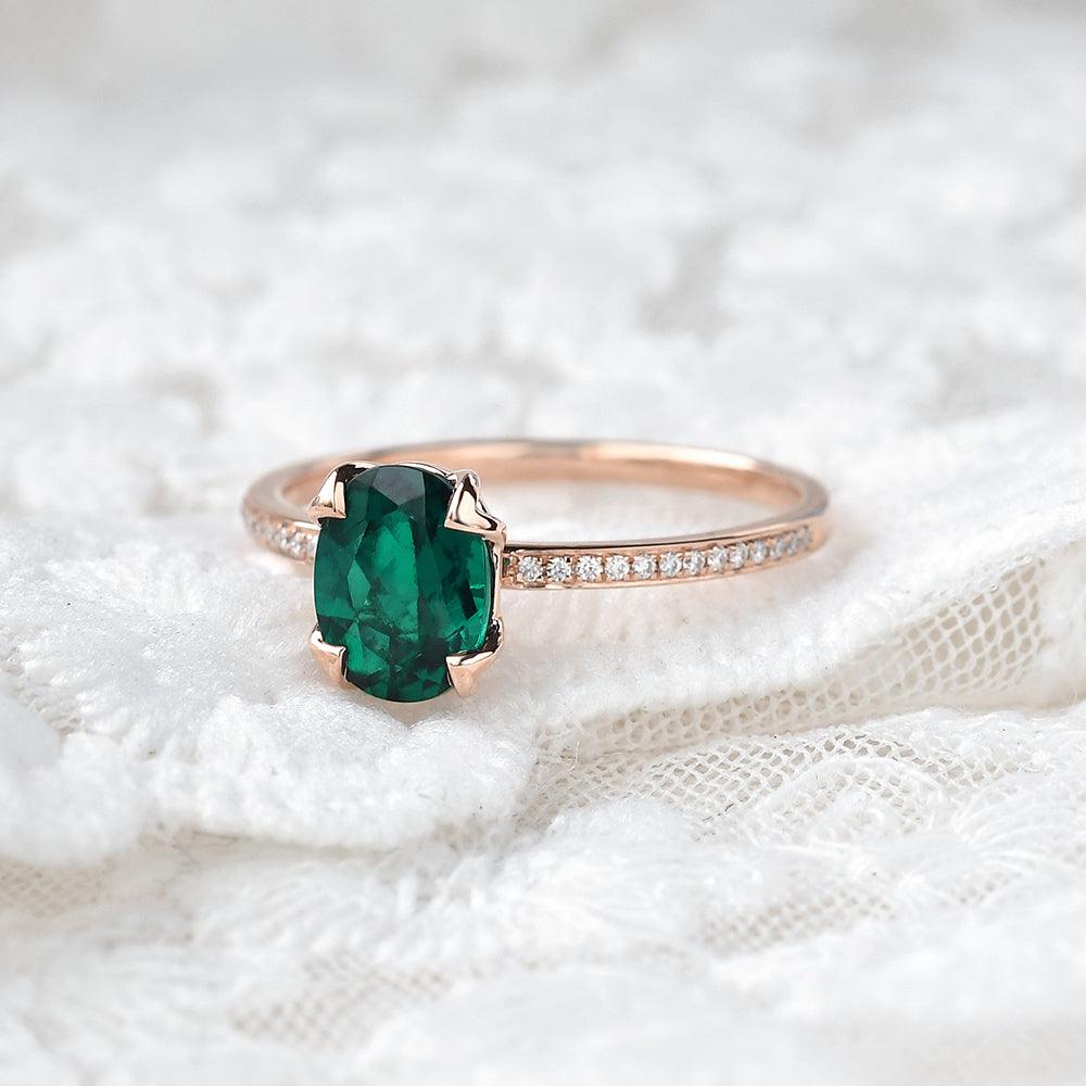 Oval Shaped Emerald Rose Gold Ring - Felicegals