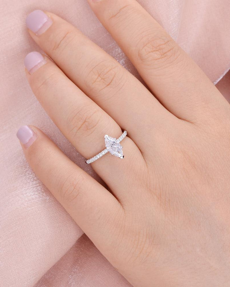 Marquise Moissanite Solitaire Eternity White Gold Ring - Felicegals 丨Wedding ring 丨Fashion ring 丨Diamond ring 丨Gemstone ring--Felicegals 丨Wedding ring 丨Fashion ring 丨Diamond ring 丨Gemstone ring