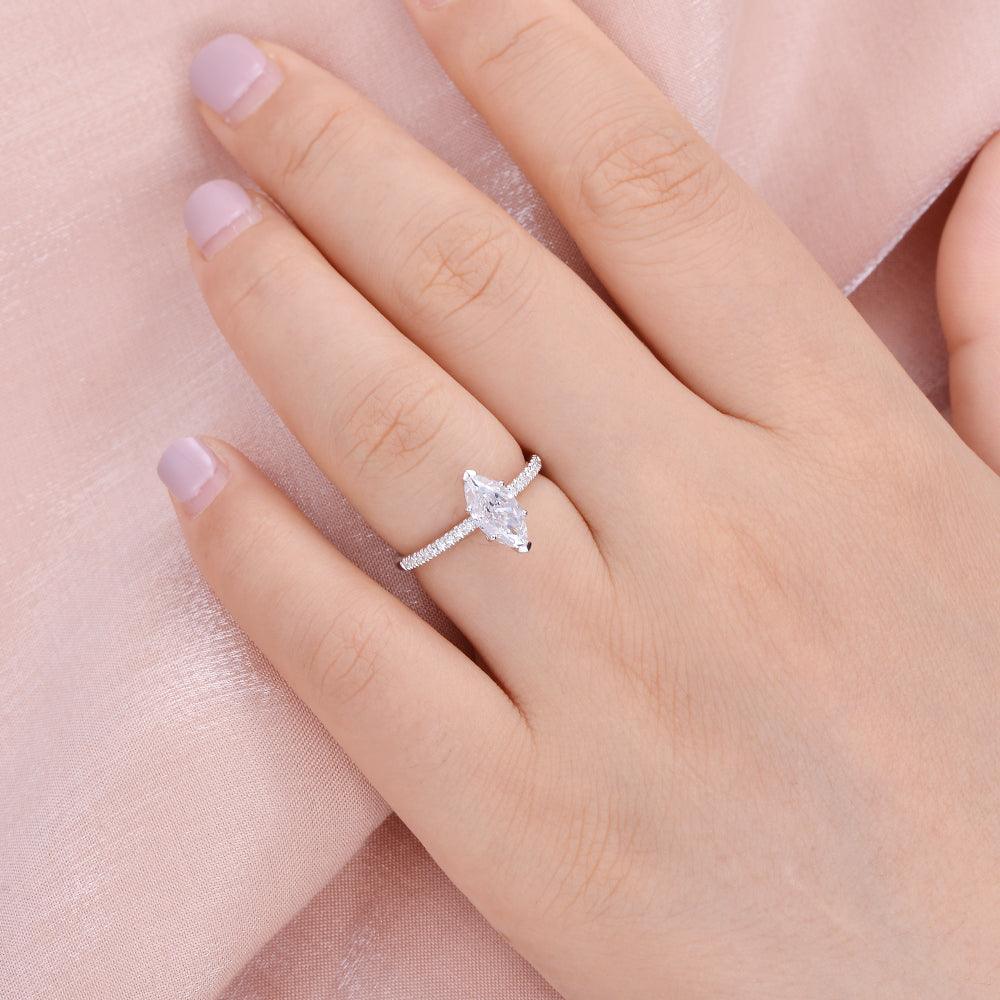 Marquise Moissanite Solitaire Eternity White Gold Ring - Felicegals 丨Wedding ring 丨Fashion ring 丨Diamond ring 丨Gemstone ring--Felicegals 丨Wedding ring 丨Fashion ring 丨Diamond ring 丨Gemstone ring
