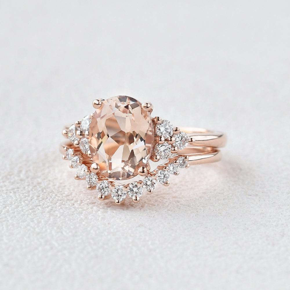 3ct Morganite Oval Classic Rose Gold Ring Set 2PCS - Felicegals