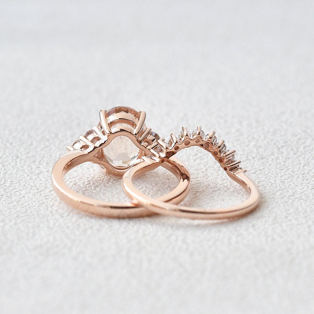 3ct Morganite Oval Classic Rose Gold Ring Set 2PCS - Felicegals