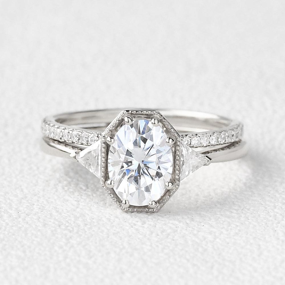 Geometric Moissanite Retro Style Ring Set 2pcs - Felicegals 丨Wedding ring 丨Fashion ring 丨Diamond ring 丨Gemstone ring