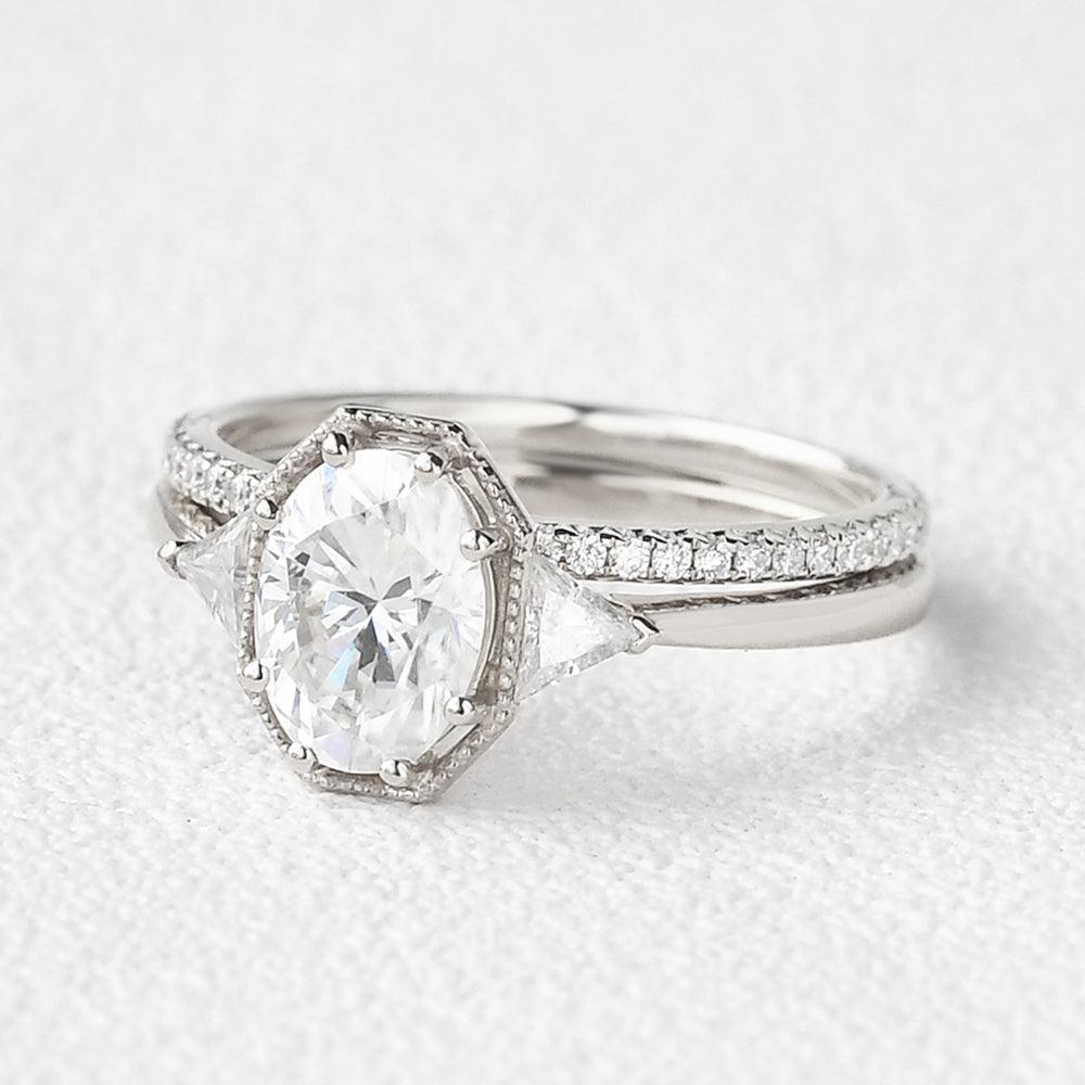 Geometric Moissanite Retro Style Ring Set 2pcs - Felicegals 丨Wedding ring 丨Fashion ring 丨Diamond ring 丨Gemstone ring