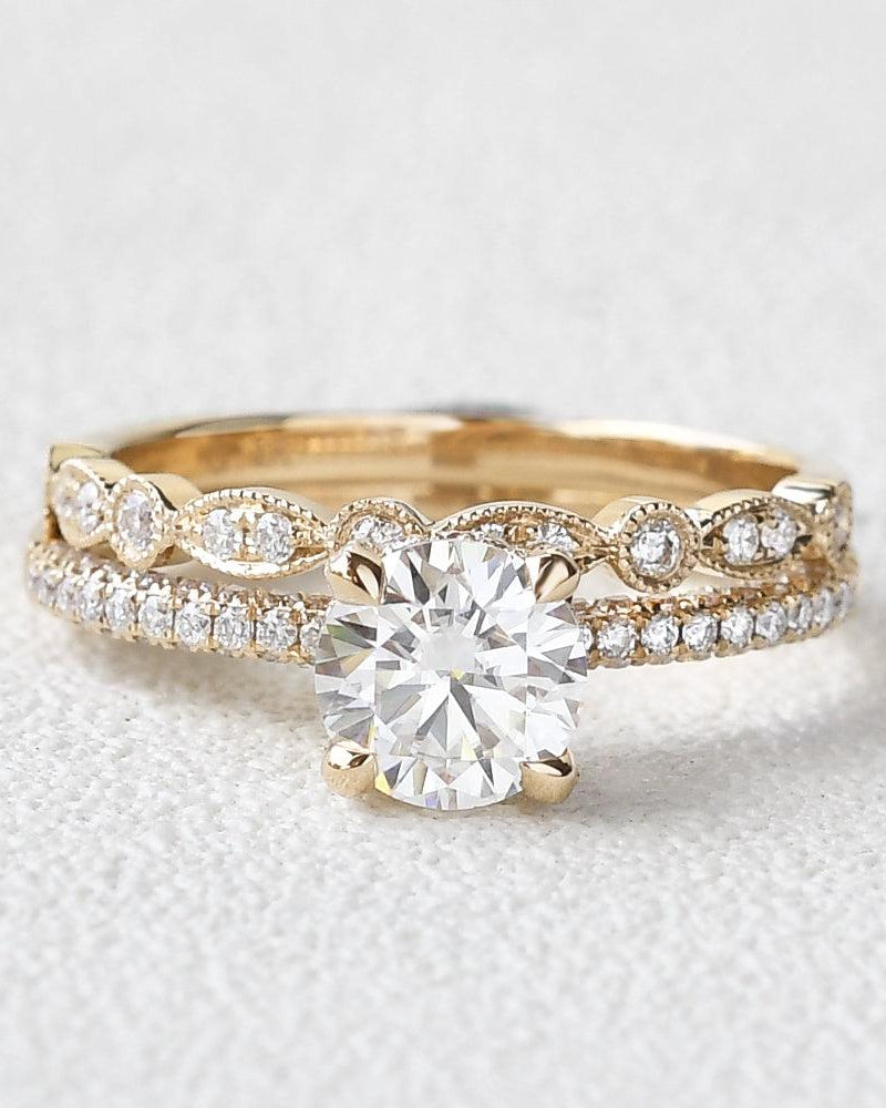 Classic 4 Prongs Moissanite Ring Set 2pcs - Felicegals