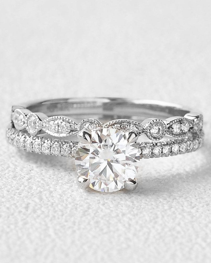 Classic 4 Prongs Moissanite Ring Set 2pcs - Felicegals