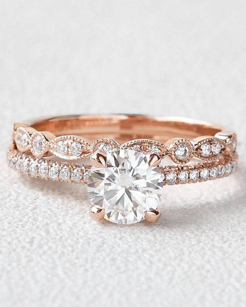 Classic 4 Prongs Moissanite Ring Set 2pcs - Felicegals