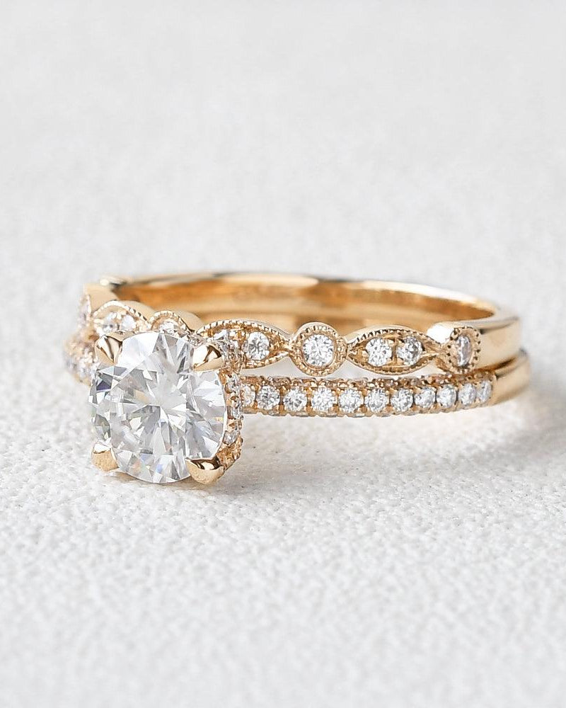 Classic 4 Prongs Moissanite Ring Set 2pcs - Felicegals