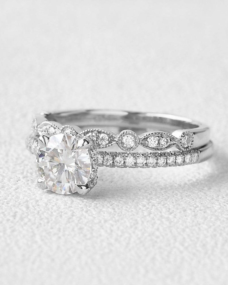 Classic 4 Prongs Moissanite Ring Set 2pcs - Felicegals