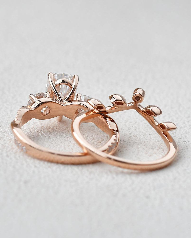 1.2ct Pear Shaped Cluster Moissanite Bridal Ring Set 2pcs - Felicegals 丨Wedding ring 丨Fashion ring 丨Diamond ring 丨Gemstone ring--Felicegals 丨Wedding ring 丨Fashion ring 丨Diamond ring 丨Gemstone ring