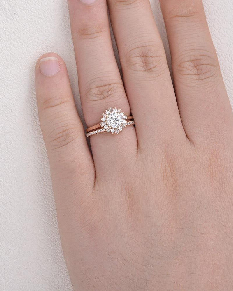 Moissanite Halo Inspired Eternity Ring Set 2pcs - Felicegals