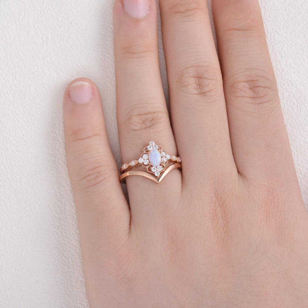 Lab Opal Vintage Inspired Ring Set 2pcs - Felicegals