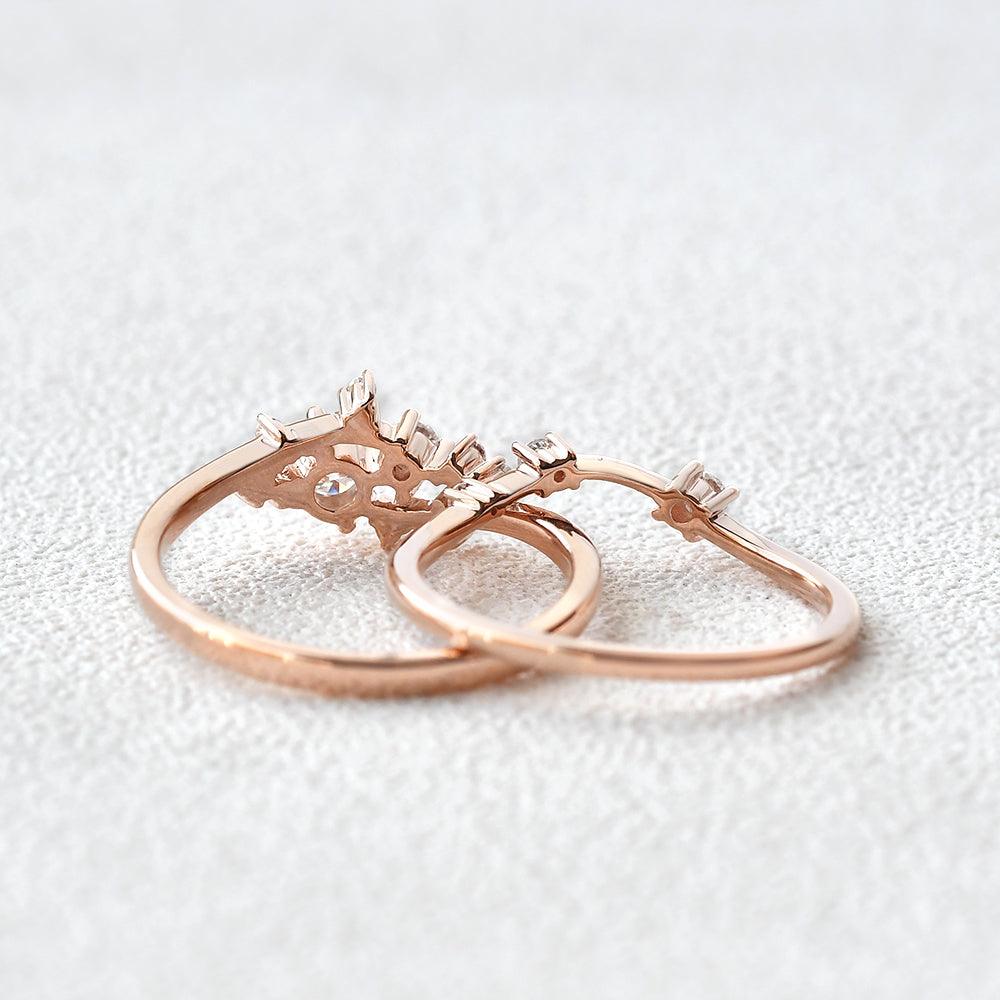 Cluster Moissanite Rose Gold Wedding Ring Set 2pcs - Felicegals