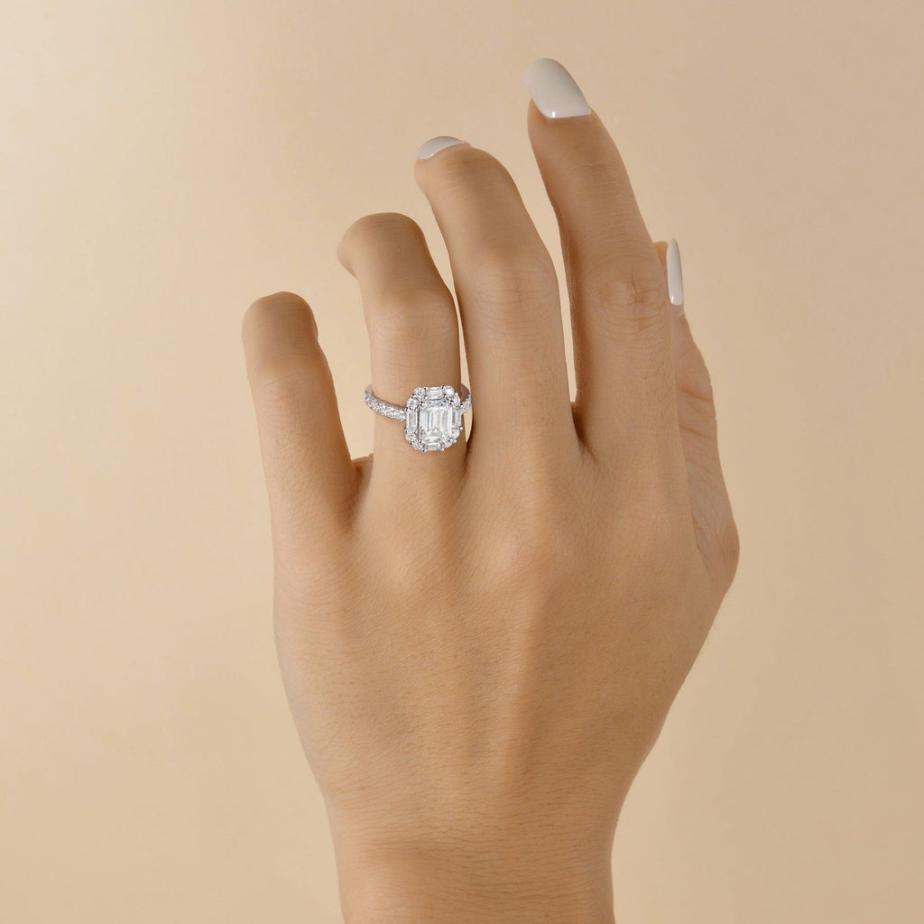 Emerald Cut Moissanite Vintage Inspired White Gold Ring - Felicegals 丨Wedding ring 丨Fashion ring 丨Diamond ring 丨Gemstone ring