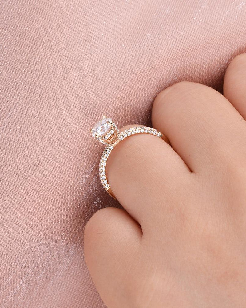 Classic 4 Prongs Moissanite Ring Set 2pcs - Felicegals 丨Wedding ring 丨Fashion ring 丨Diamond ring 丨Gemstone ring--Felicegals