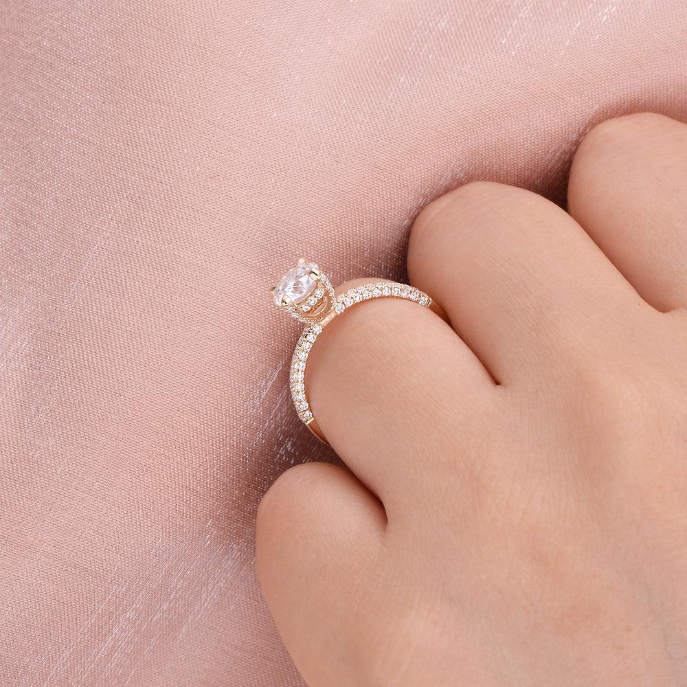 Classic 4 Prongs Moissanite Ring Set 2pcs - Felicegals 丨Wedding ring 丨Fashion ring 丨Diamond ring 丨Gemstone ring--Felicegals