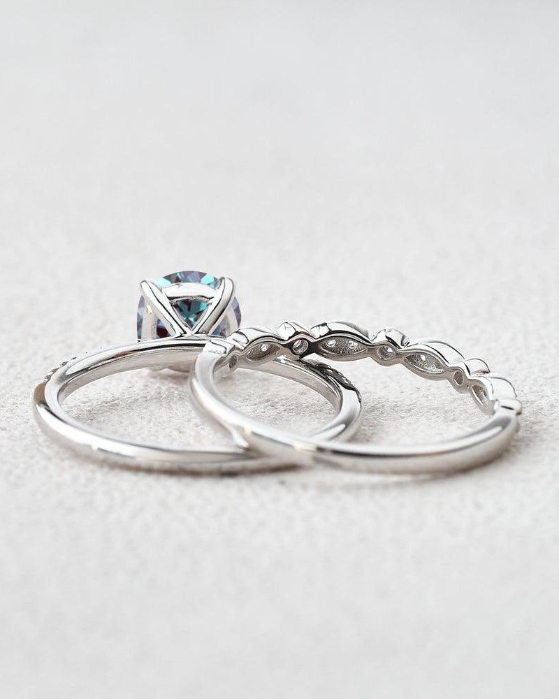 2ct Round Cut Alexandrite Solitaire White Gold Ring Set 2pcs - Felicegals 丨Wedding ring 丨Fashion ring 丨Diamond ring 丨Gemstone ring--Felicegals 丨Wedding ring 丨Fashion ring 丨Diamond ring 丨Gemstone ring