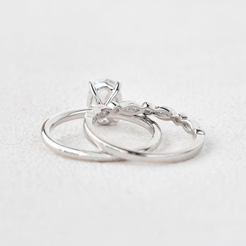Oval Cut Moissanite Solitaire White Gold Ring Set 2pcs - Felicegals 丨Wedding ring 丨Fashion ring 丨Diamond ring 丨Gemstone ring--Felicegals 丨Wedding ring 丨Fashion ring 丨Diamond ring 丨Gemstone ring