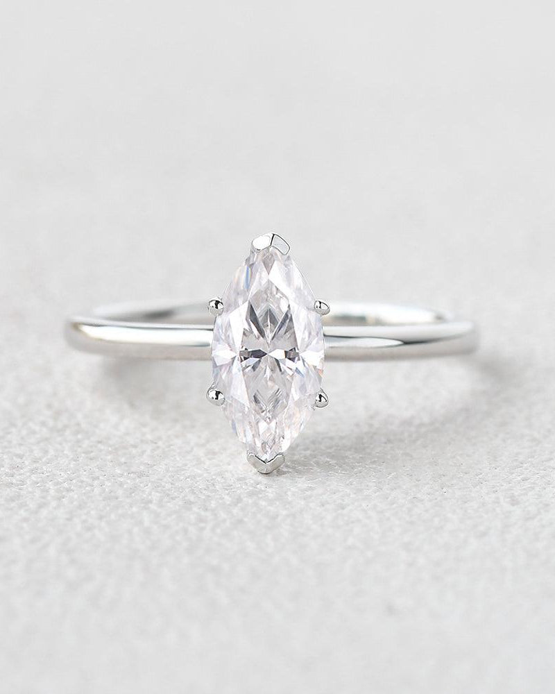 Marquise Moissanite Solitaire White Gold Ring - Felicegals 丨Wedding ring 丨Fashion ring 丨Diamond ring 丨Gemstone ring--Felicegals 丨Wedding ring 丨Fashion ring 丨Diamond ring 丨Gemstone ring