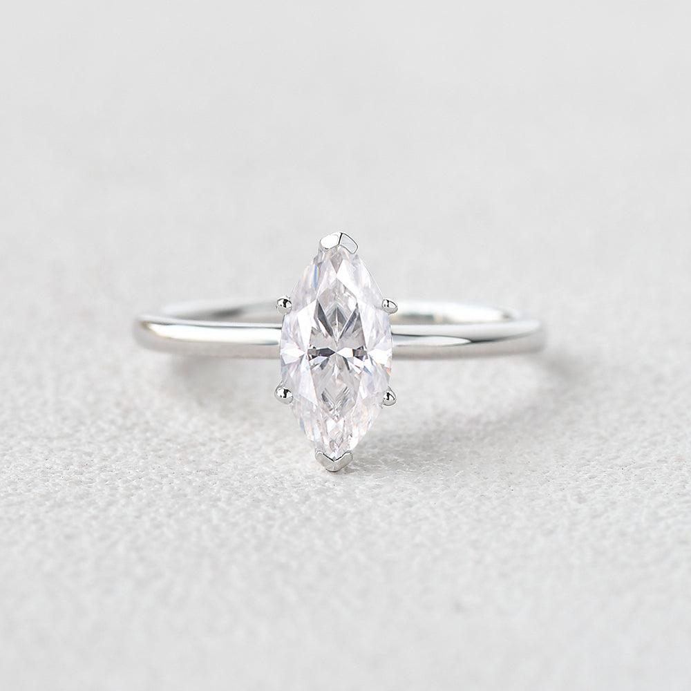 Marquise Moissanite Solitaire White Gold Ring - Felicegals 丨Wedding ring 丨Fashion ring 丨Diamond ring 丨Gemstone ring--Felicegals 丨Wedding ring 丨Fashion ring 丨Diamond ring 丨Gemstone ring