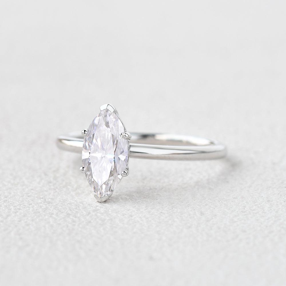 Marquise Moissanite Solitaire White Gold Ring - Felicegals 丨Wedding ring 丨Fashion ring 丨Diamond ring 丨Gemstone ring--Felicegals 丨Wedding ring 丨Fashion ring 丨Diamond ring 丨Gemstone ring