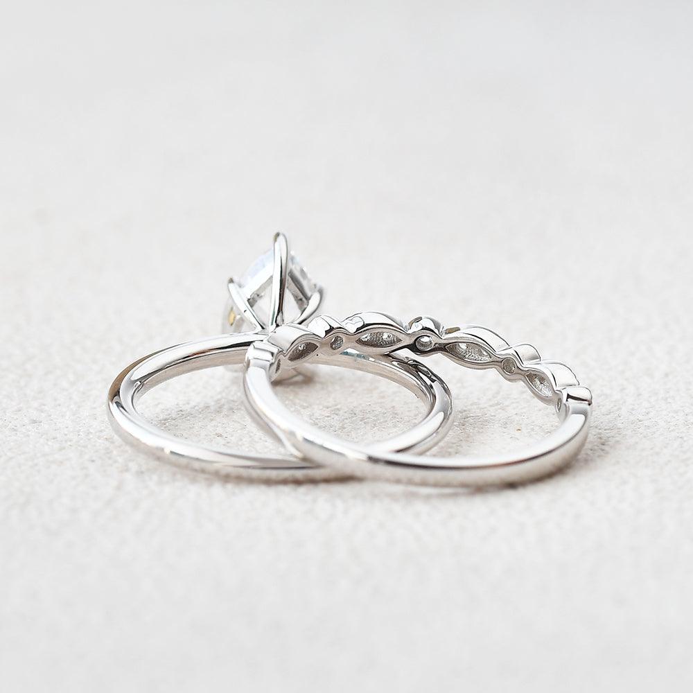 1ct Pear Shaped Moissanite Solitaire Ring Set 2pcs - Felicegals 丨Wedding ring 丨Fashion ring 丨Diamond ring 丨Gemstone ring--Felicegals 丨Wedding ring 丨Fashion ring 丨Diamond ring 丨Gemstone ring