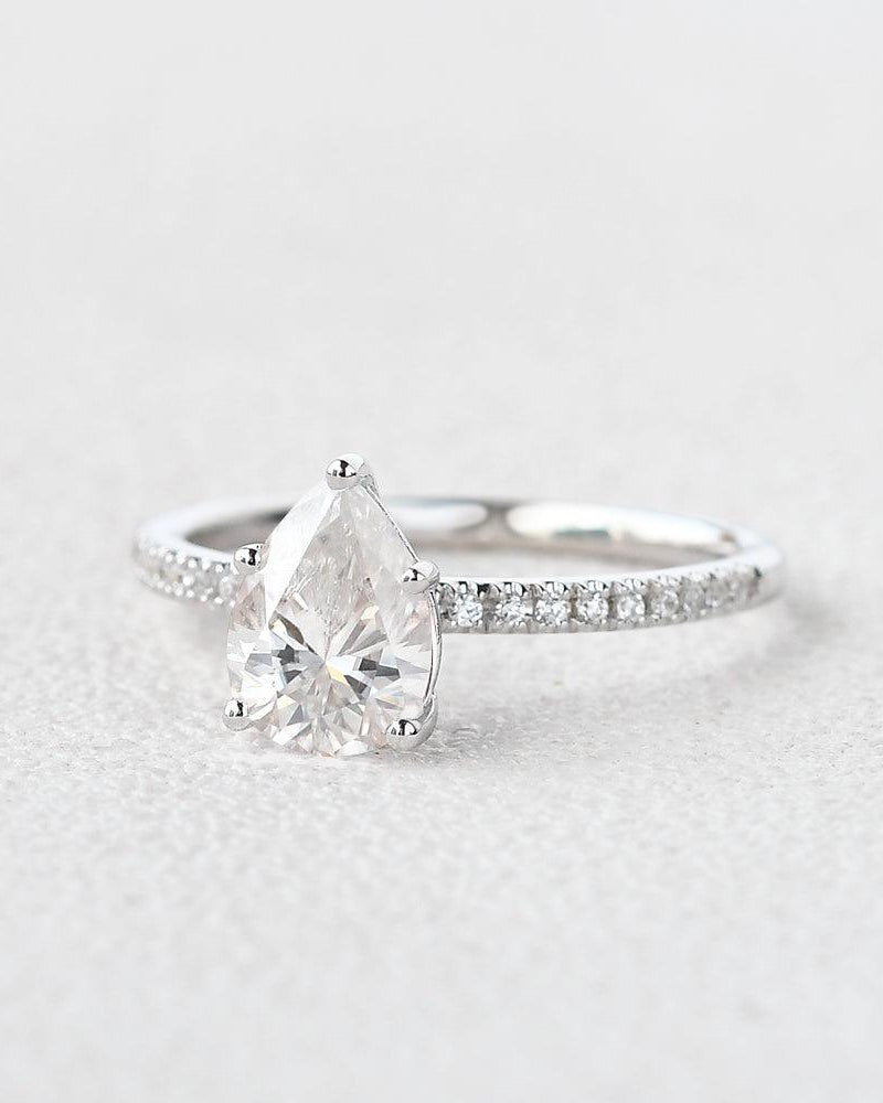 1ct Pear Shaped Moissanite Solitaire White Gold Ring - Felicegals 丨Wedding ring 丨Fashion ring 丨Diamond ring 丨Gemstone ring--Felicegals 丨Wedding ring 丨Fashion ring 丨Diamond ring 丨Gemstone ring