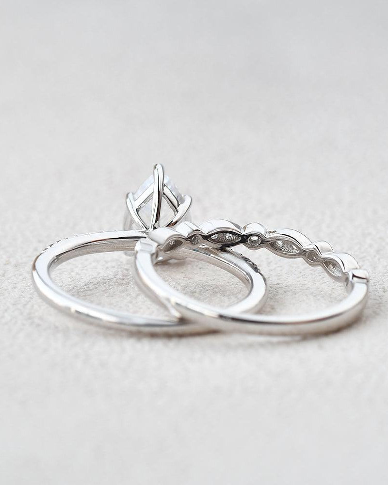1ct Pear Shaped Moissanite Solitaire White Gold Ring Set 2pcs - Felicegals 丨Wedding ring 丨Fashion ring 丨Diamond ring 丨Gemstone ring--Felicegals 丨Wedding ring 丨Fashion ring 丨Diamond ring 丨Gemstone ring