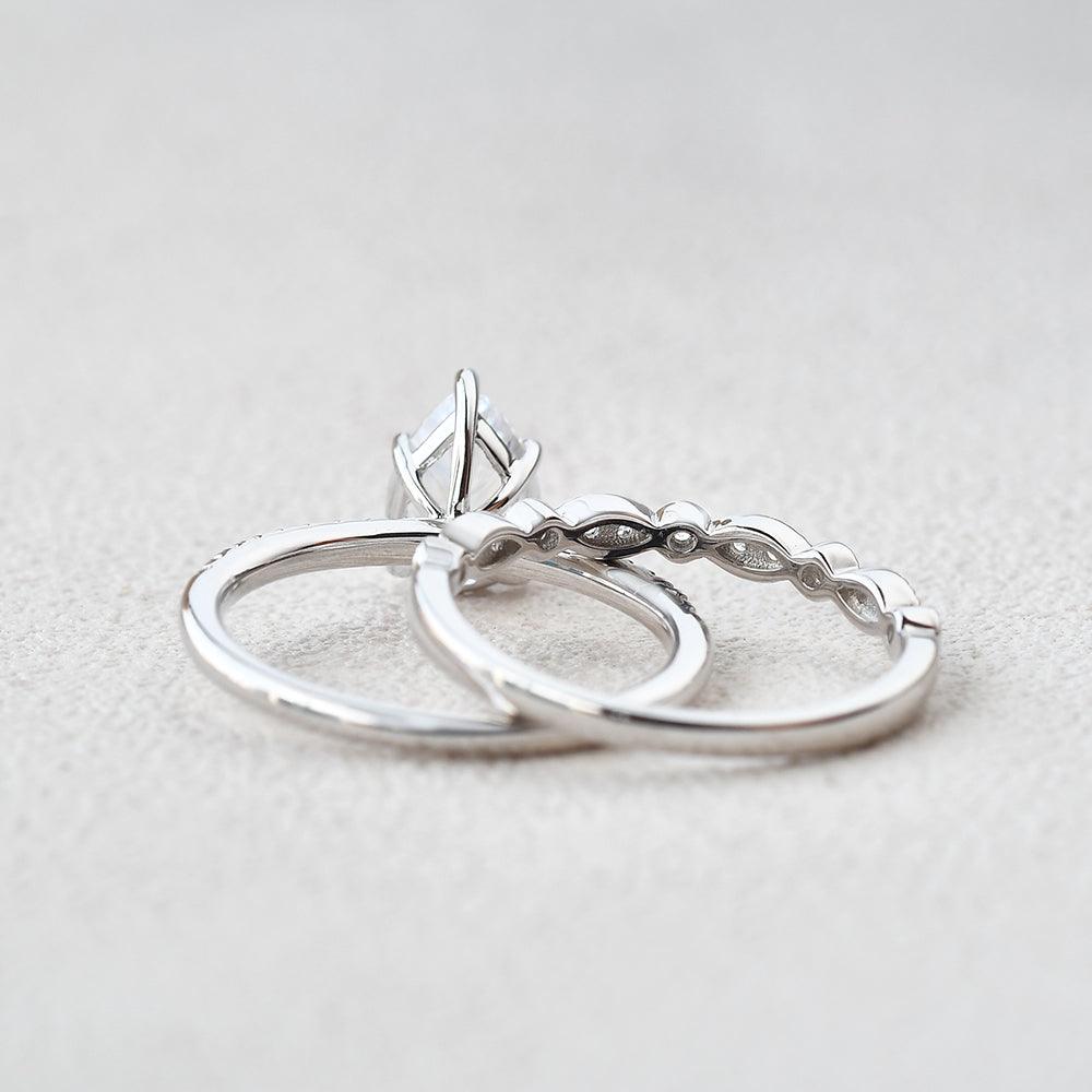 1ct Pear Shaped Moissanite Solitaire White Gold Ring Set 2pcs - Felicegals 丨Wedding ring 丨Fashion ring 丨Diamond ring 丨Gemstone ring--Felicegals 丨Wedding ring 丨Fashion ring 丨Diamond ring 丨Gemstone ring