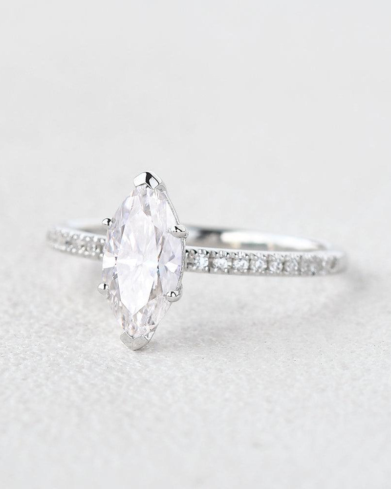 Marquise Moissanite Solitaire Eternity White Gold Ring - Felicegals 丨Wedding ring 丨Fashion ring 丨Diamond ring 丨Gemstone ring--Felicegals 丨Wedding ring 丨Fashion ring 丨Diamond ring 丨Gemstone ring