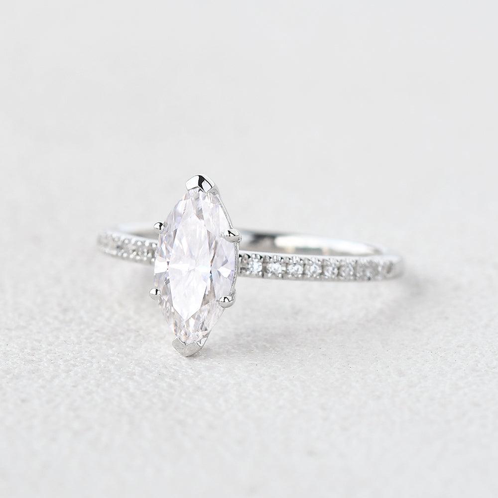 Marquise Moissanite Solitaire Eternity White Gold Ring - Felicegals 丨Wedding ring 丨Fashion ring 丨Diamond ring 丨Gemstone ring--Felicegals 丨Wedding ring 丨Fashion ring 丨Diamond ring 丨Gemstone ring