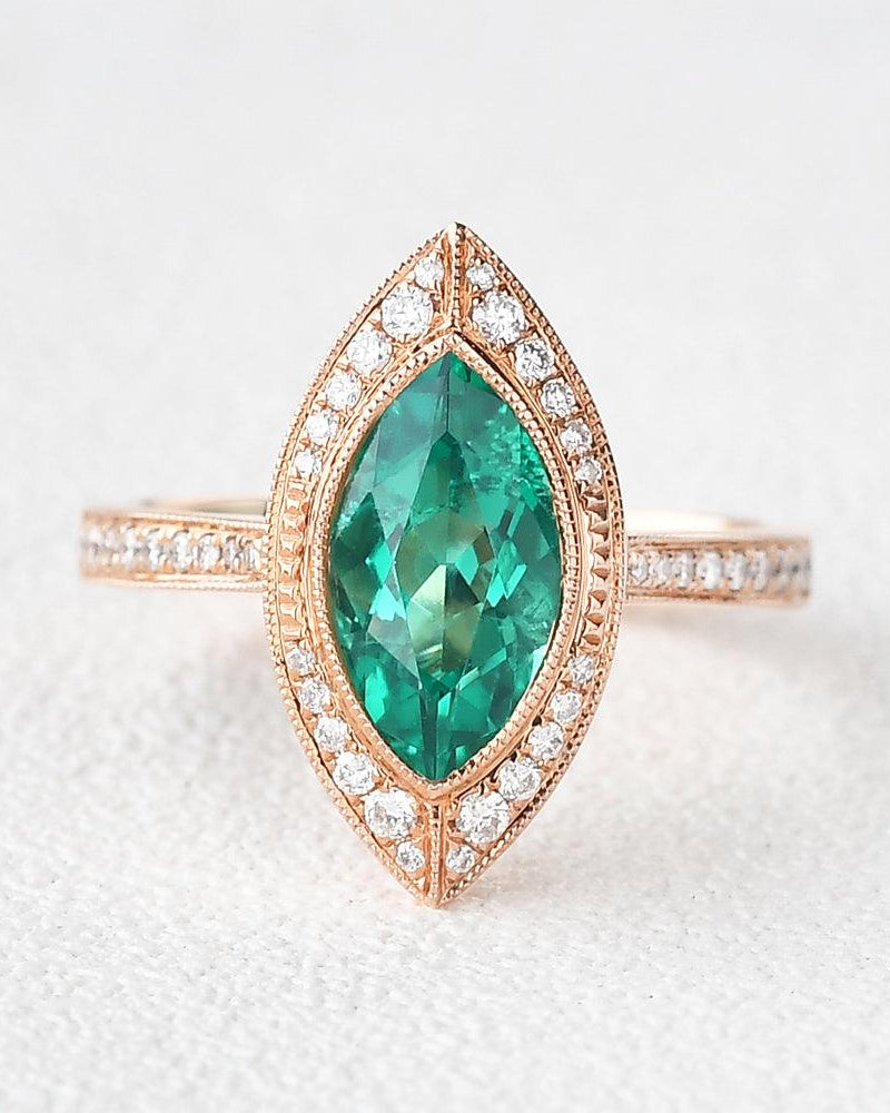 1.5ct Lab Emerald & Moissanite Art Deco Ring - Felicegals